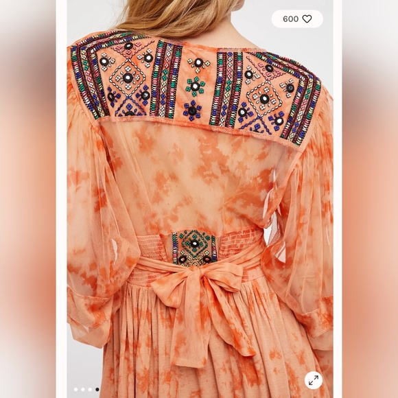 Free People Market Place Beaded Orange Sorbet Waist Tie Maxi Top XS Coral - Picture 3 of 16